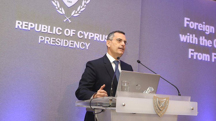 Evgenios Evgeniou, Chairman of Invest Cyprus, addressing foreign Investors