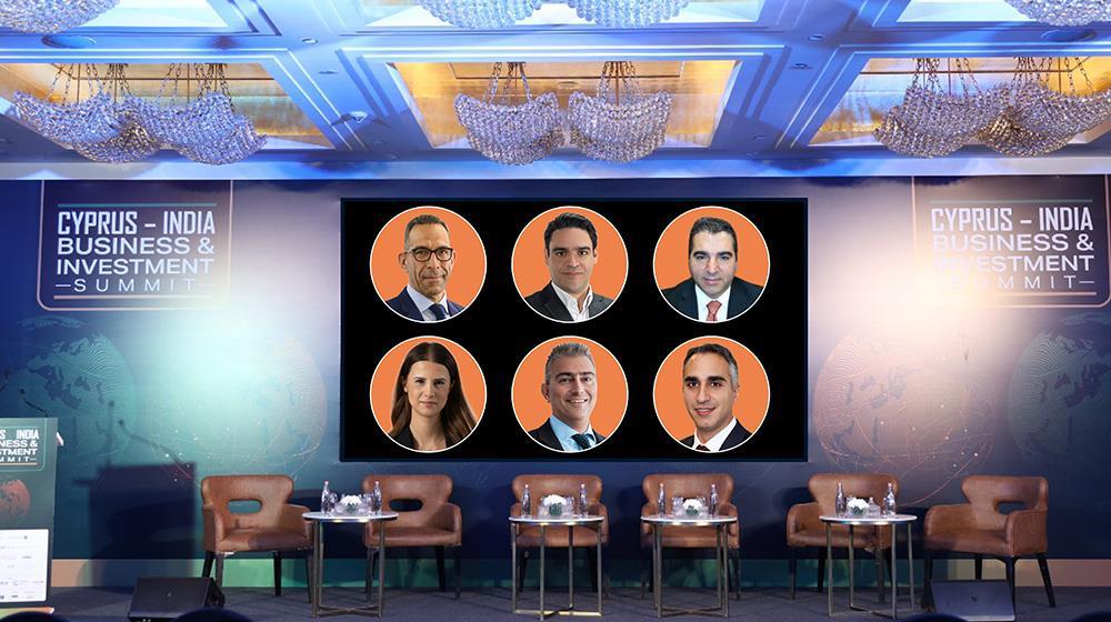 Speaker lineup on stage at the Cyprus–India Business & Investment Summit 2026