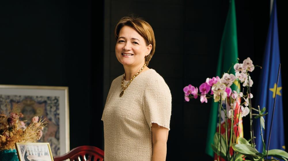 Portugal's Ambassador to Cyprus, Vanda Sequeira, at the Portuguese Embassy in Nicosia, photographed for her GOLD magazine interview on Portugal–Cyprus trade, investment, and EU business collaboration.