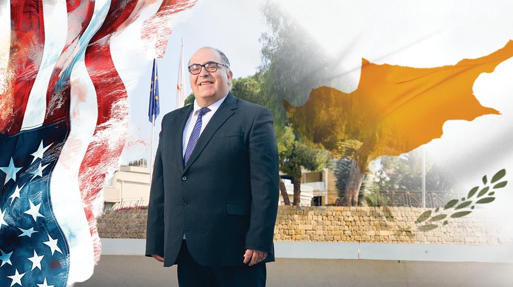 Invest Cyprus CEO Marios Tannousis at the Presidential Palace in Nicosia, photographed for his GOLD magazine interview on Cyprus as an emerging Tech Island and strategic EU partner for US companies including DataArt, Wrike, Oracle, Microsoft, IBM, Kyndryl, and NCR.