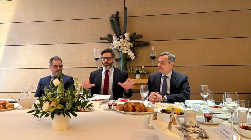 Invest Cyprus Chairman Evgenios Evgeniou and fDi Intelligence Editor Jacopo Dettoni at the Invest Cyprus breakfast roundtable with FT Locations and fDi Intelligence, Le Bernardin, New York, 19 March 2026