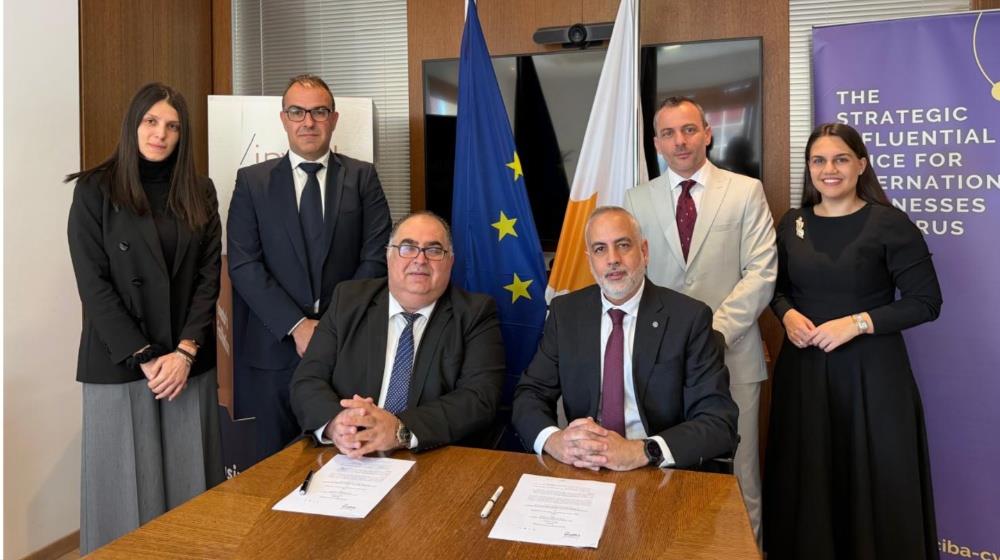CIBA President Vassilios Demetriades and Invest Cyprus CEO Marios Tannousis at the MoU signing between CIBA and Invest Cyprus, strengthening Cyprus's position as an international business and investment hub, April 2026.