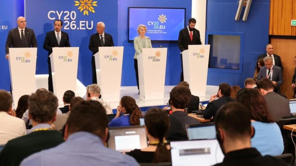 Press conference at the Informal EU Leaders' Council in Nicosia, 25 April 2026, under the Cyprus EU Council Presidency, with Christodoulides, Costa, von der Leyen, and Middle East leaders addressing regional stability and EU–Middle East cooperation.
